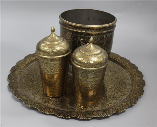 A group of Indian brassware, pot height 18cm, diameter 40cm